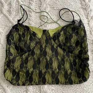 Cider cropped green and black lace top